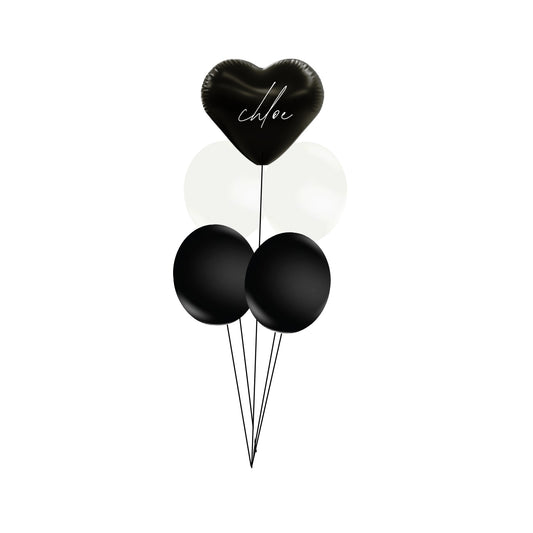 Custom Black/white heart Helium Balloon Bundle