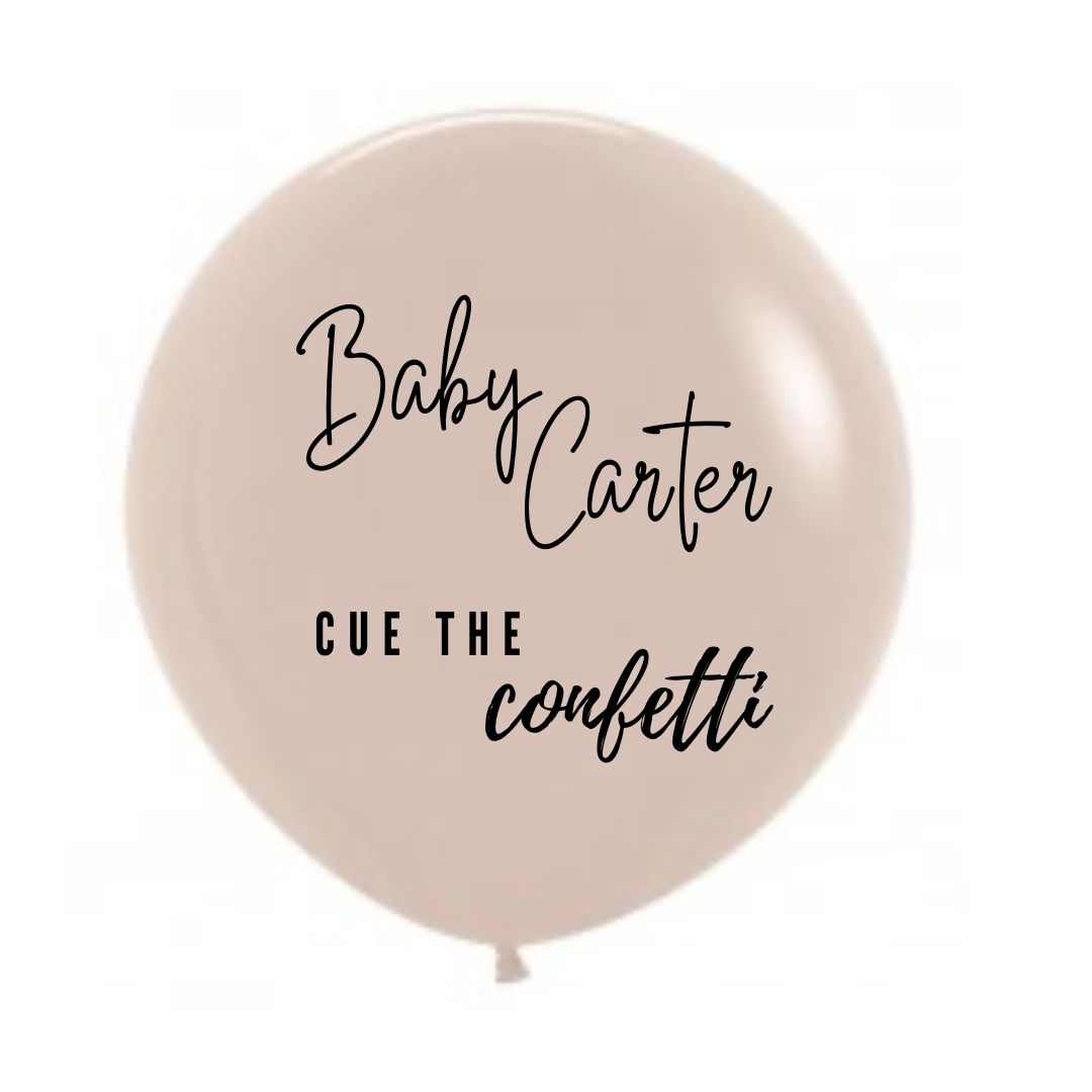 60cm "Cue the confetti" Gender Reveal Vinyl Balloon decal