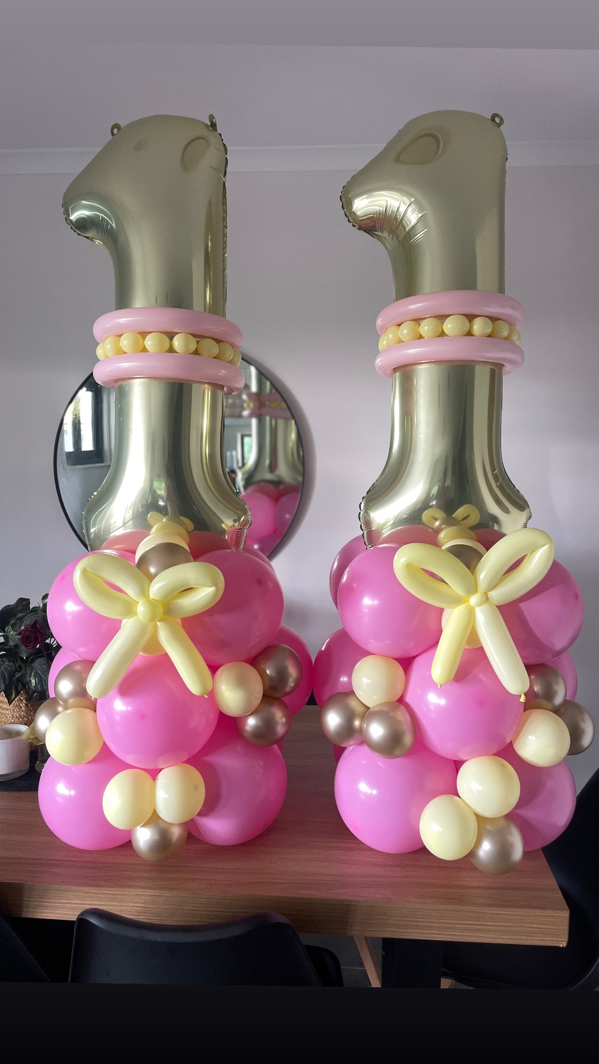 Pink Bows 86cm Number Balloon Column and Bouquet