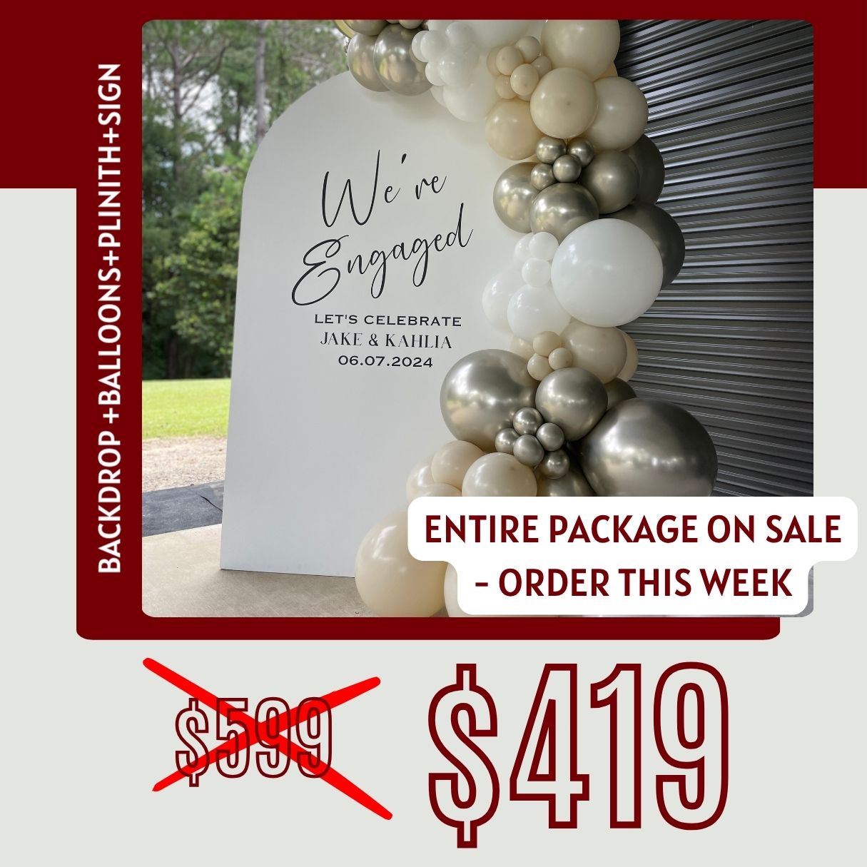 Package 3 - 2m Backdrop, 2.5m Balloons and Custom Writing