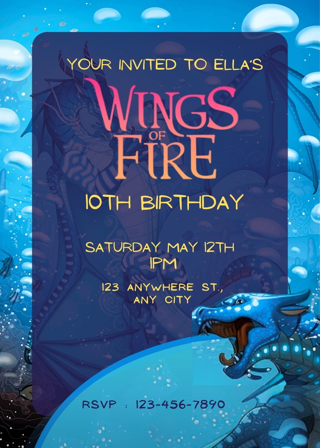 Editable Wings of fire Birthday Invitation, Dragon Kids Party Template Canva (Digital Download)