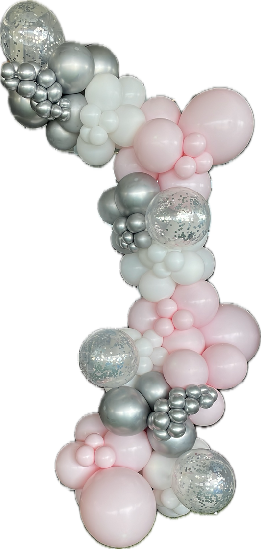 Pastel pink/white/confetti/silver Balloon Garland- BG2