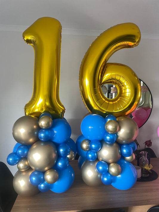 Blue and gold 86cm Number Balloon Column and Bouquet