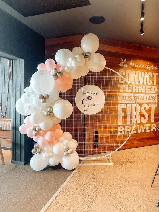 2m White Mesh Hoop Hire (better base) backdrop ONLY