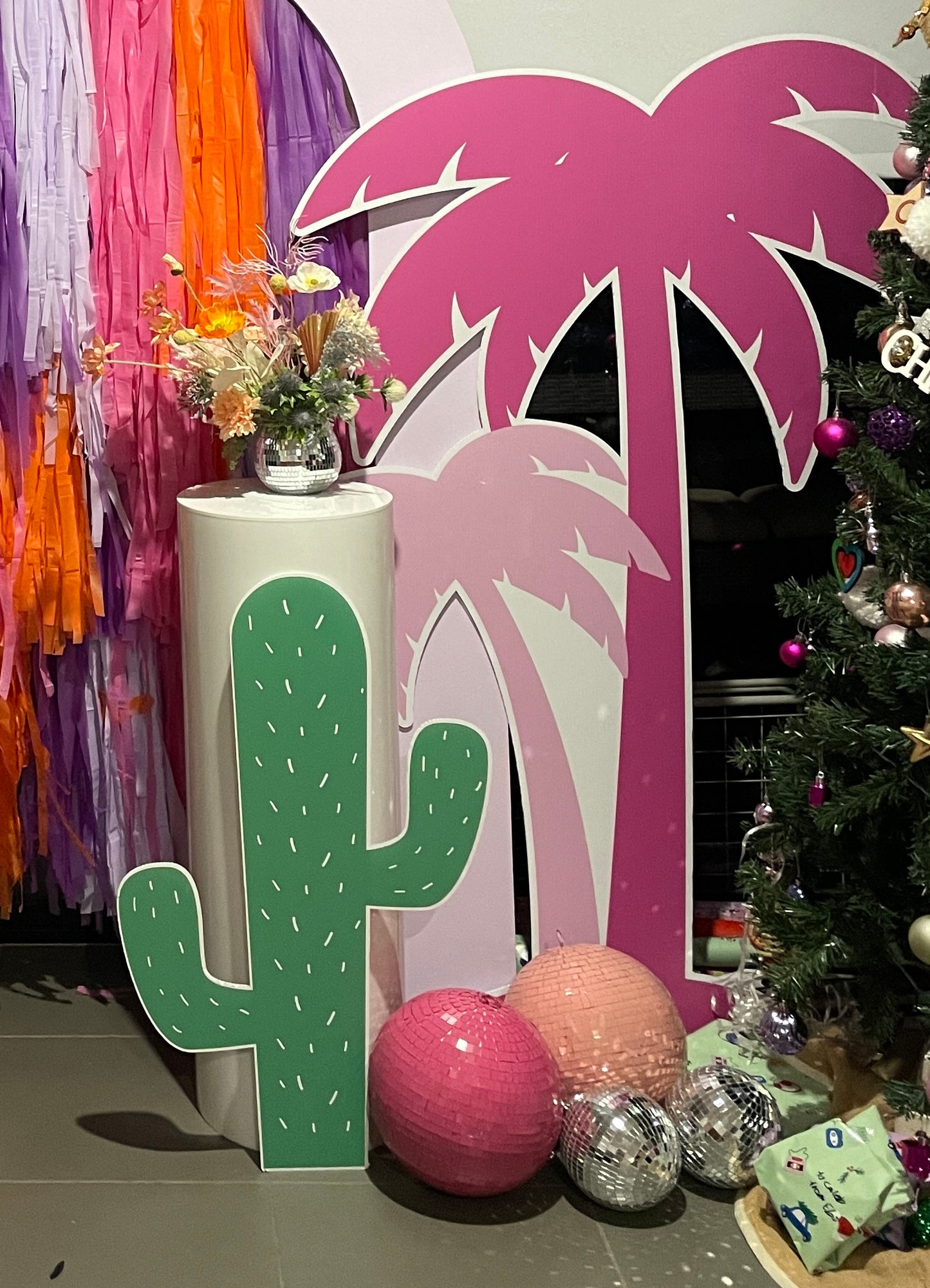 HIRE 150CM Palm Tree Party Prop Cut Out Pink Two-Tone