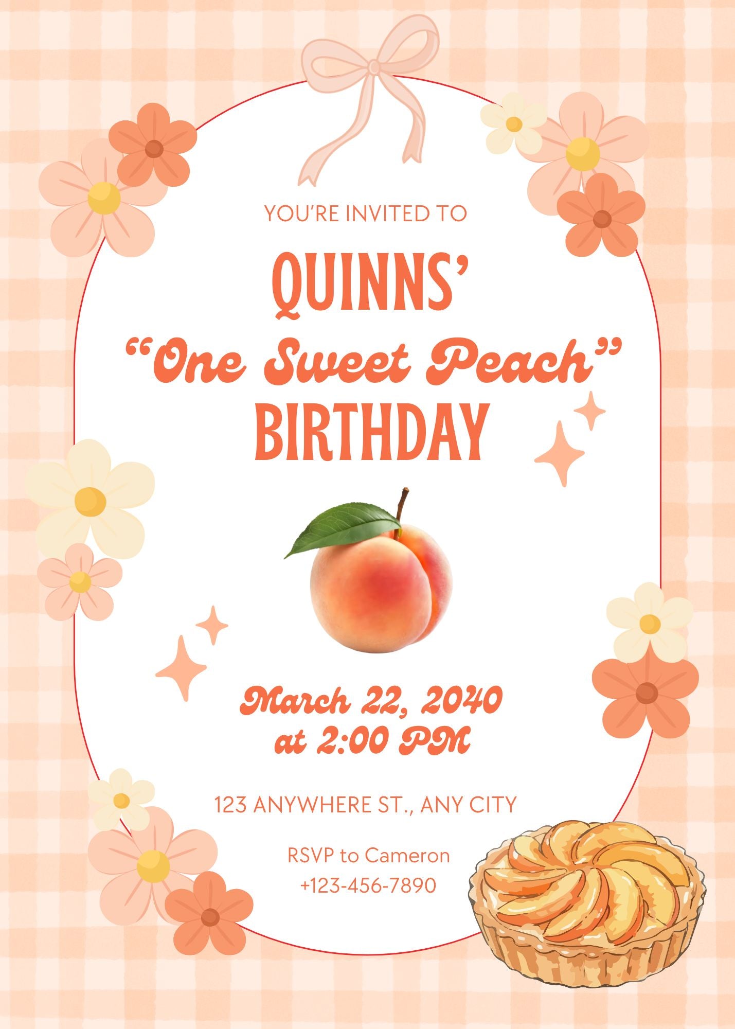 Editable Digital Download One Sweet Peach Invite