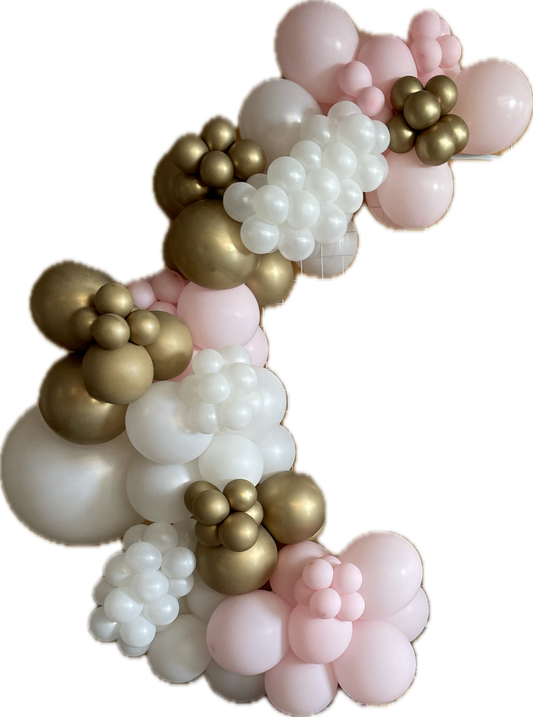 Pastel Pink/REFLEX gold/Satin White - Standard Balloon Garland