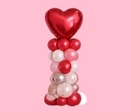 Valentine's Day balloon menu with prices on a pink background