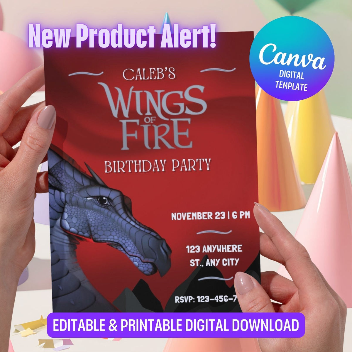 Editable Wings of fire Birthday Invitation, dalkstalker Dragon Kids Party Template Canva (Digital Download) (Copy) (Copy) (Copy)