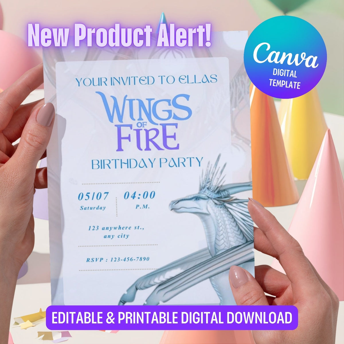Editable Wings of fire Birthday Invitation, Icewing Dragon Kids Party Template Canva (Digital Download) (Copy) (Copy) (Copy) (Copy) (Copy)