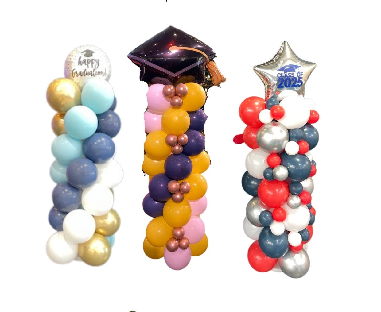 Graduation balloon packages from Coastal Creative Balloons with product images and pricing.