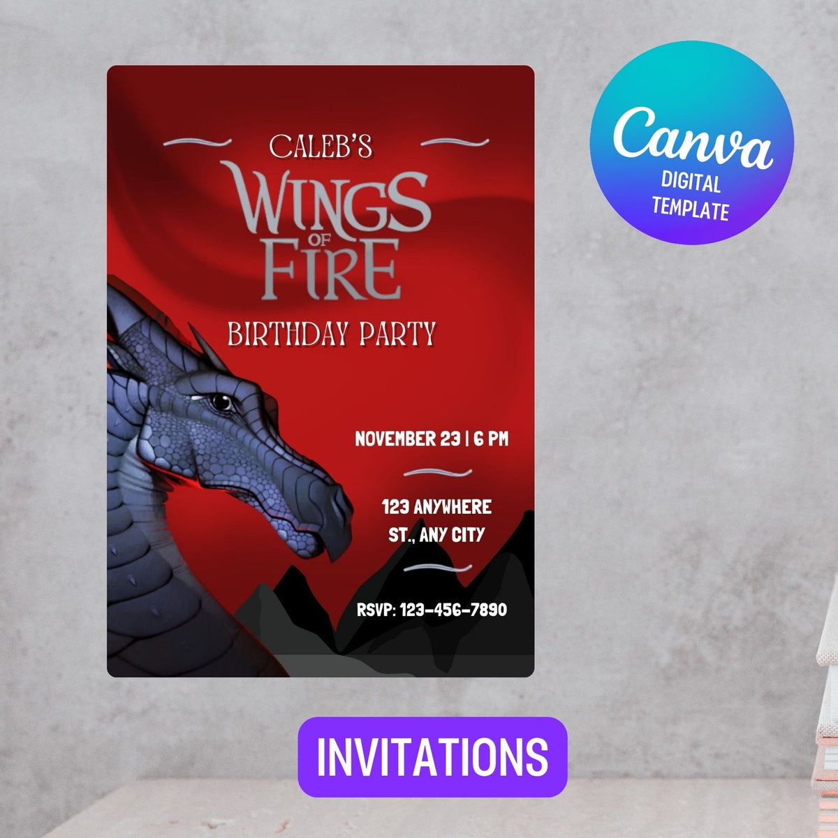 Editable Wings of fire Birthday Invitation, dalkstalker Dragon Kids Party Template Canva (Digital Download) (Copy) (Copy) (Copy)