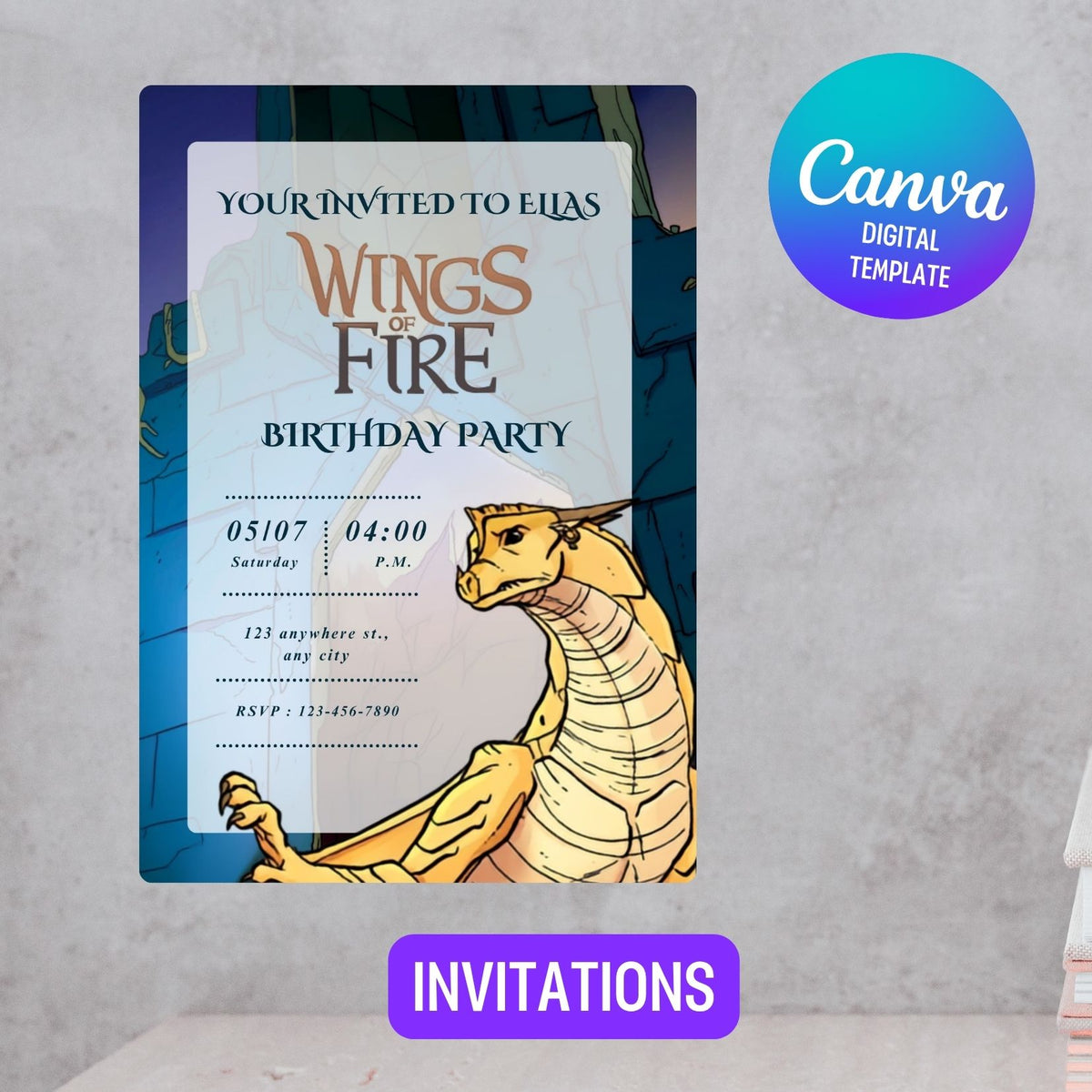 Editable Wings of fire Birthday Invitation, Teal and Yellow Dragon Kids Party Template Canva (Digital Download) (Copy) (Copy) (Copy) (Copy)