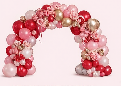 Valentine's Day balloon menu with various balloon packages and prices.