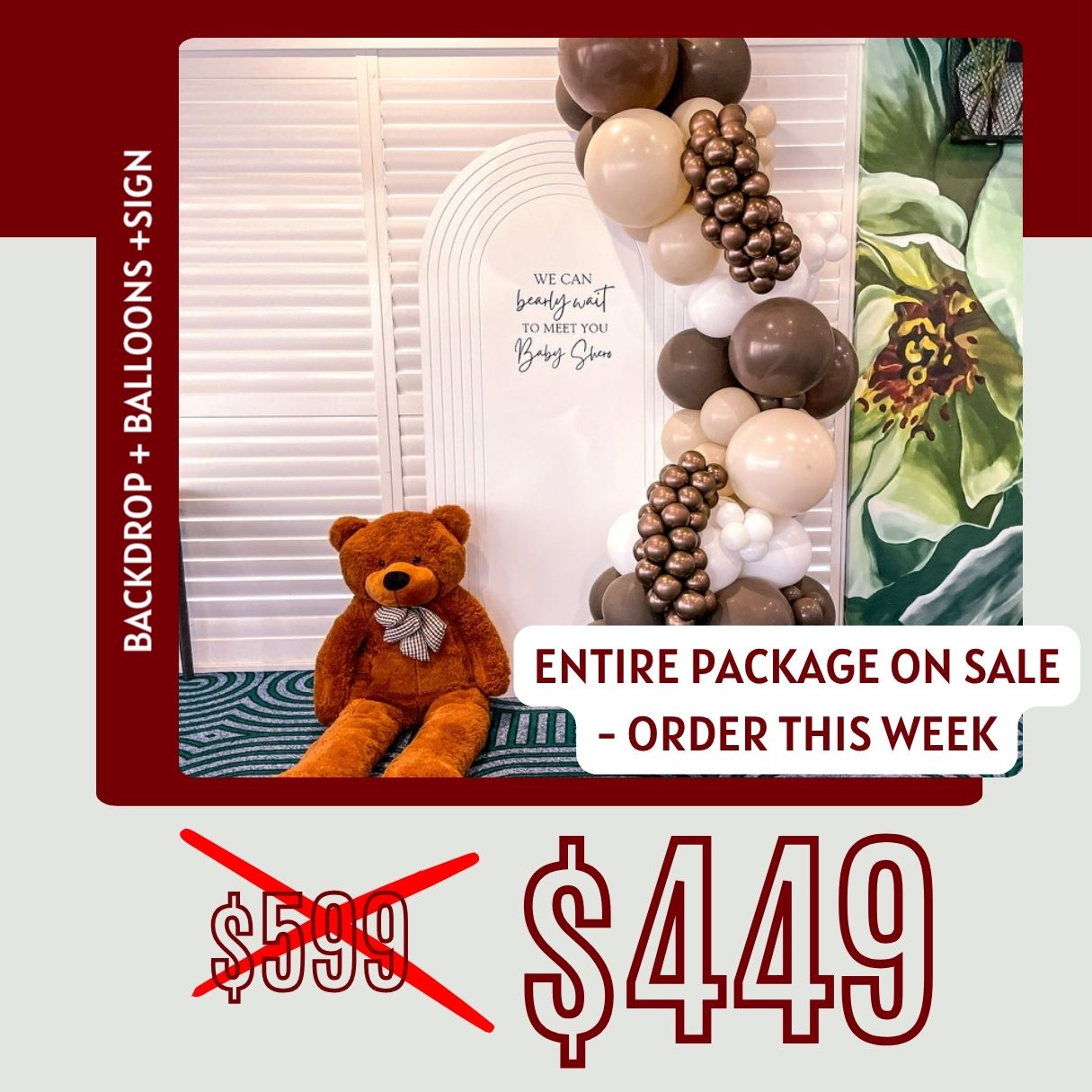Package 5 - Ripple Backdrop, 3m Balloons and Custom Viynl