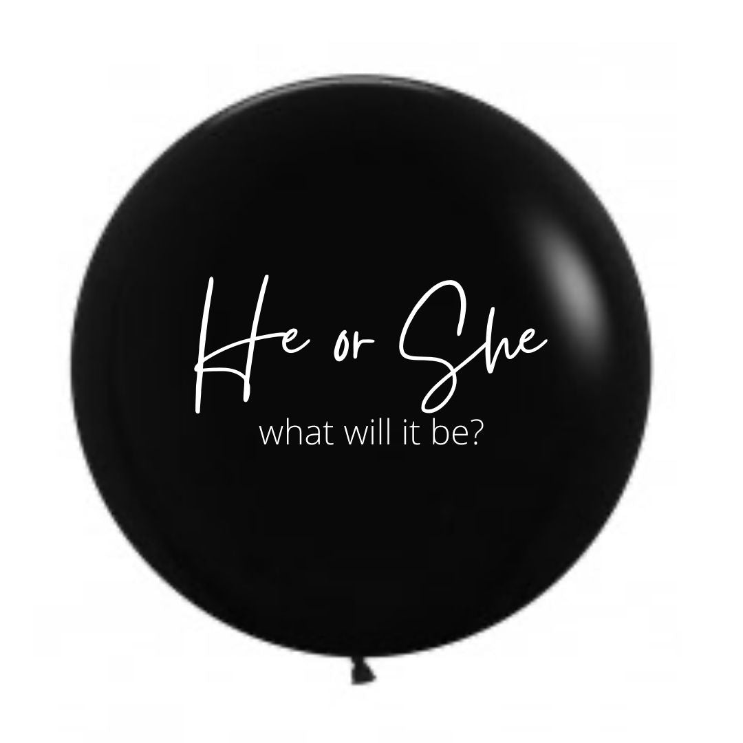 60cm "He or She what will baby be" Gender Reveal  Vinyl Balloon decal