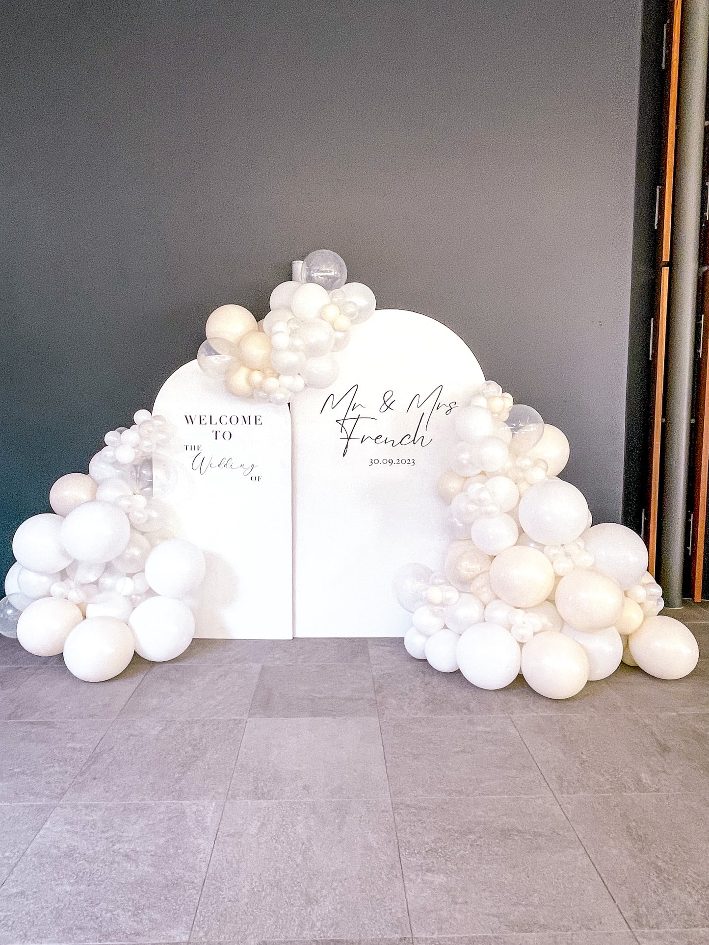 2 x White wooden Arch Backdrops