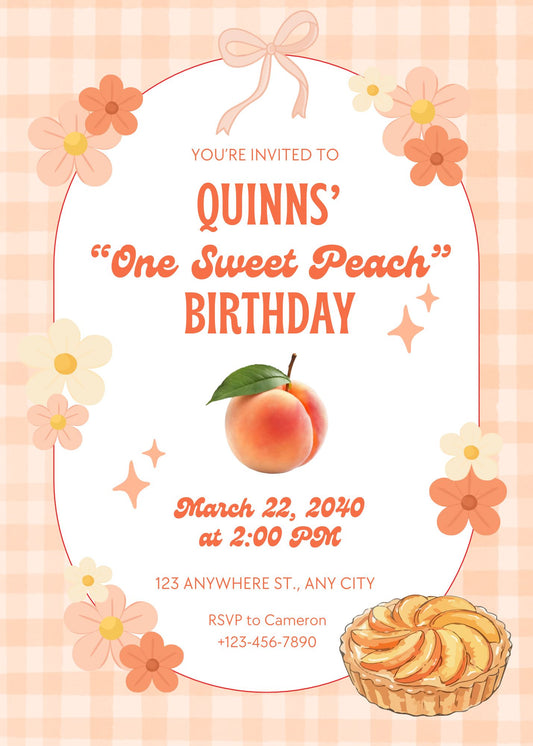 Editable Digital Download One Sweet Peach Invite