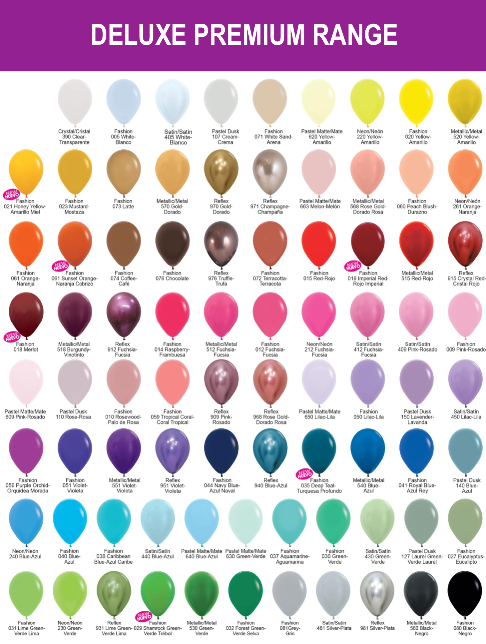 Deluxe Balloon Colour Chart