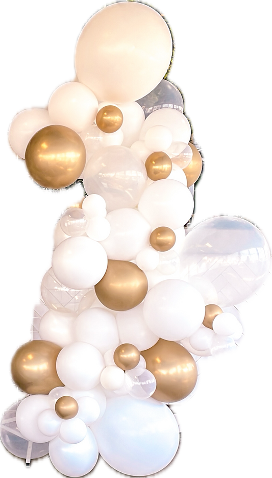 Ready To Hang - White/REFLEX gold/Clear Scattered - Standard Balloon Garland