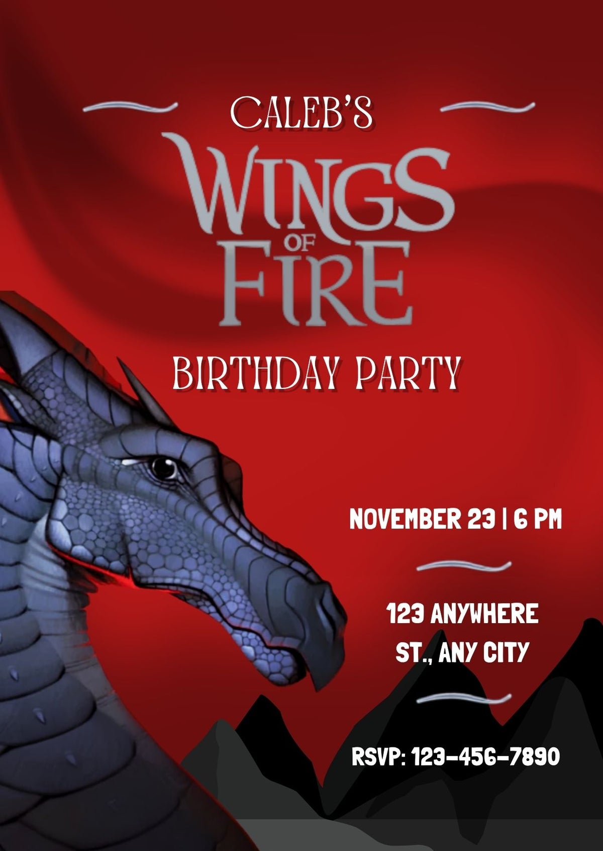 Editable Wings of fire Birthday Invitation, dalkstalker Dragon Kids Party Template Canva (Digital Download) (Copy) (Copy) (Copy)
