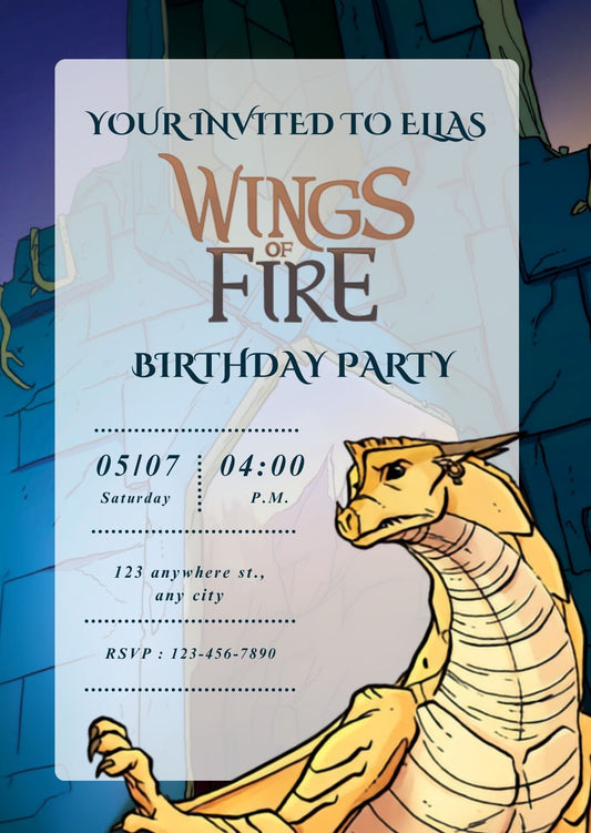 Editable Wings of fire Birthday Invitation, Teal and Yellow Dragon Kids Party Template Canva (Digital Download) (Copy) (Copy) (Copy) (Copy)