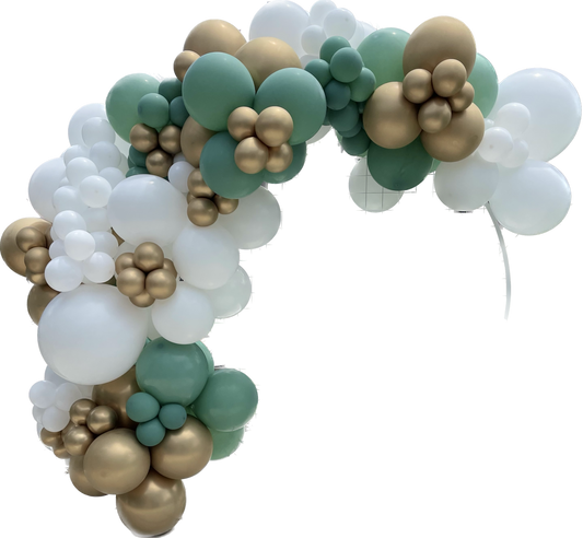 Ready To Hang -Sage/White/Gold- Standard Balloon Garland