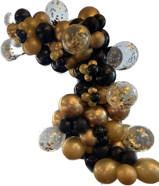 Ready To Hang - Black, metallic gold and confetti - Standard Balloon Garland