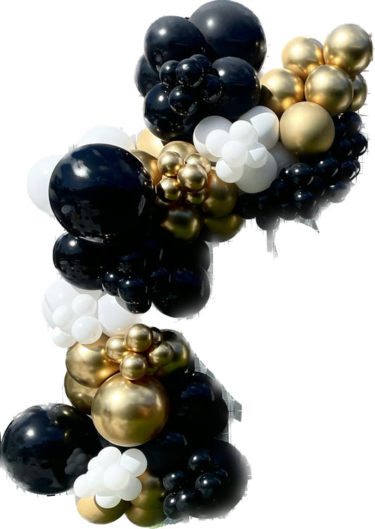 Ready To Hang - Black/White/Gold- Standard Balloon Garland