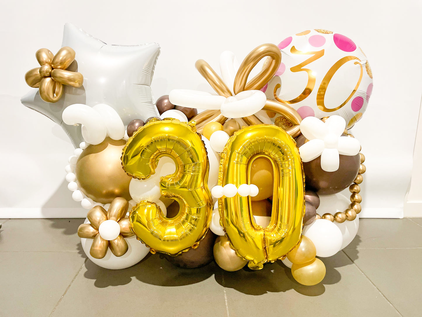 Gold/White/Pink Small Number Balloon Bouquet